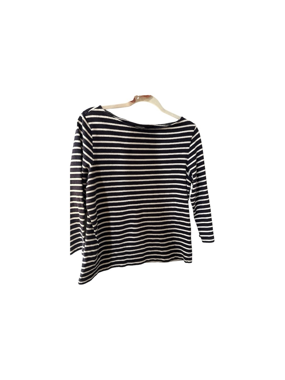 Lands' End Navy & White Striped Boatneck Long Sleeve Tee